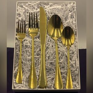 Davidoff Cigars: Gold Stainless Steel “Time Beautifully Filled” 5pc Flatware Set